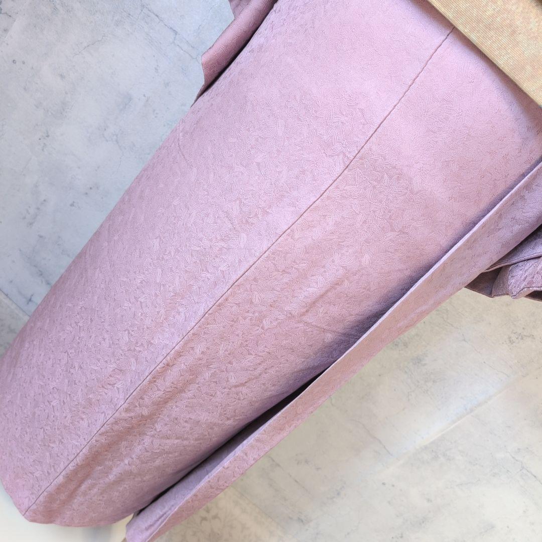 着物＋帯揚げ＋帯締め　色無地　正絹　紫ピンク　地紋　O6