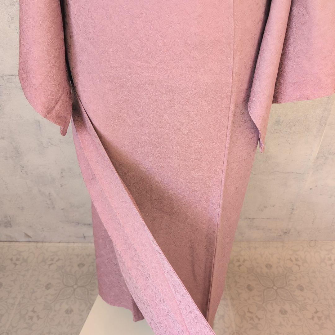 着物＋帯揚げ＋帯締め　色無地　正絹　紫ピンク　地紋　O6