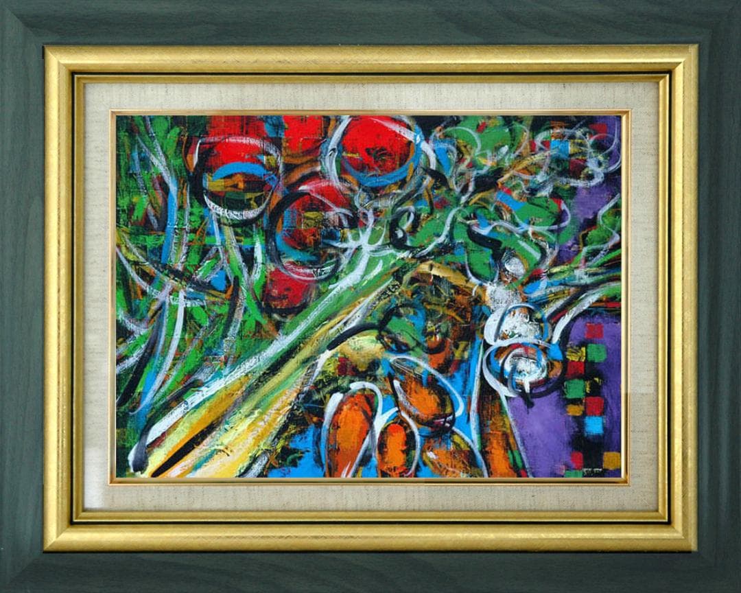 油絵 菅家令子 絵 絵画 インテリア 額付(黒) uF6-061004 野菜果物