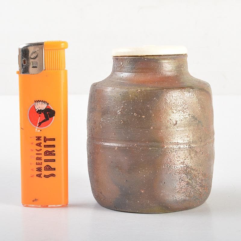 茶道具　備前焼　堀江祥山作　茶入　仕覆付　共箱　V　6684