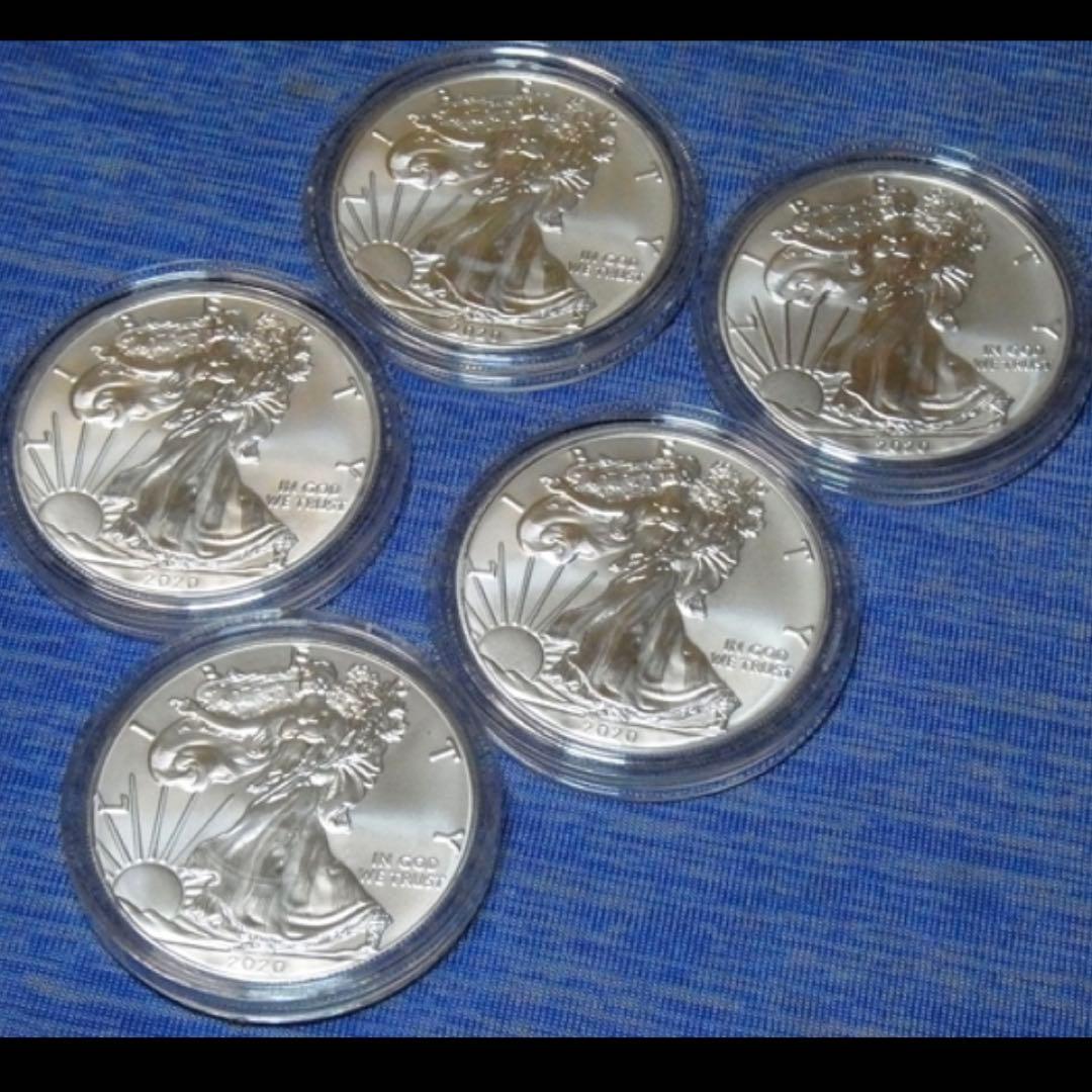 イーグル 銀貨 2020年 2021年 1オンス 5枚 合計5オンス ケース入り