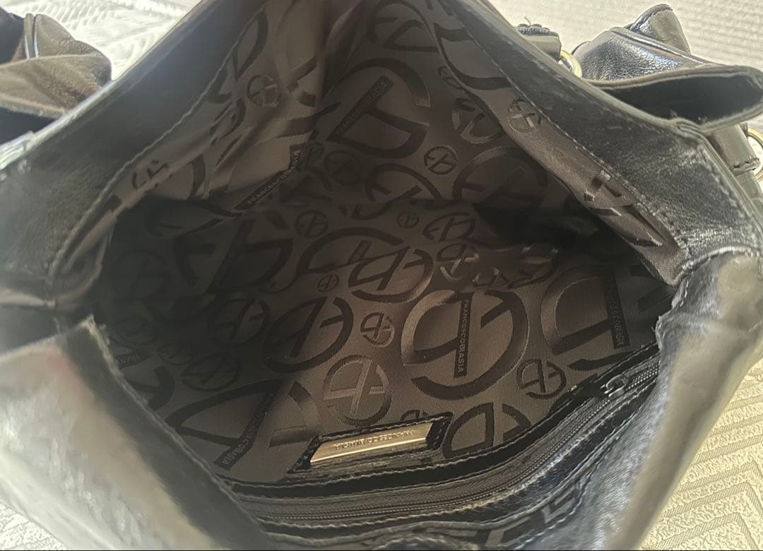 美品 フランチェスコビアジア 編み込みハンドル オールレザーバッグ 黒