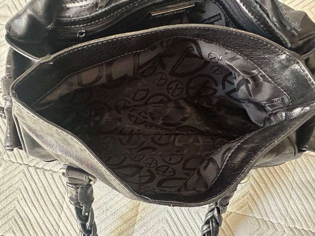 美品 フランチェスコビアジア 編み込みハンドル オールレザーバッグ 黒