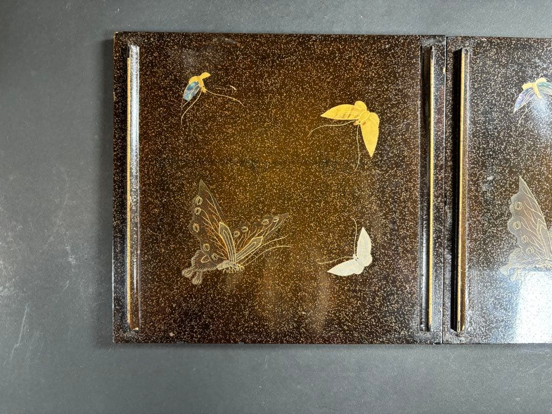 セール　輪島塗　極上　重箱　螺鈿　蝶　紫陽花　梨地　蒔絵　漆器