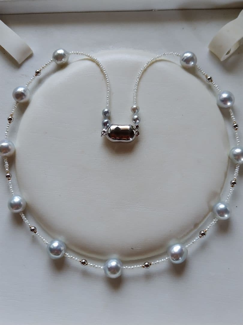 アコヤ真珠シルバーグレーの大珠、あこや砂芥子パールのネックレス