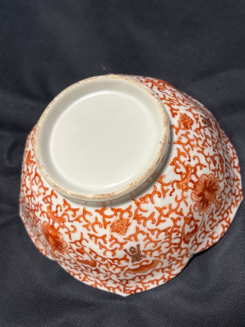 n*l様 中国古美術品　清の時代　赤絵金彩　輪花口　大鉢