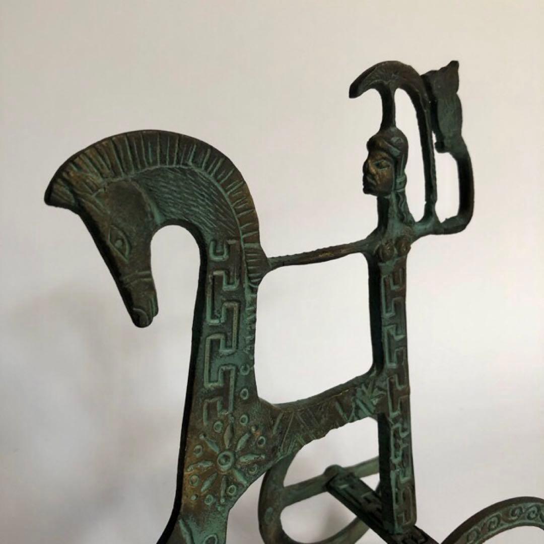 ヴィンテージ 民族工芸品 ギリシャの馬と戦車 置物 ブロンズ アンティーク