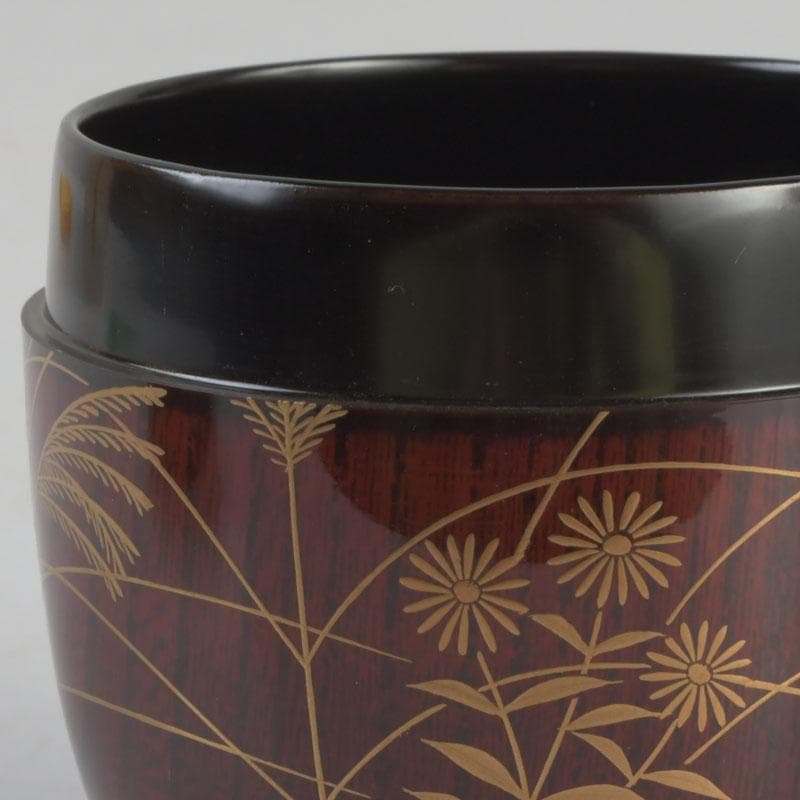 茶道具　田中宗凌作　欅溜塗　螺鈿装飾　虫に秋草蒔絵　中棗　共箱　V　9773