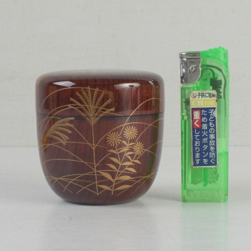 茶道具　田中宗凌作　欅溜塗　螺鈿装飾　虫に秋草蒔絵　中棗　共箱　V　9773