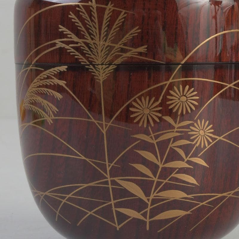 茶道具　田中宗凌作　欅溜塗　螺鈿装飾　虫に秋草蒔絵　中棗　共箱　V　9773