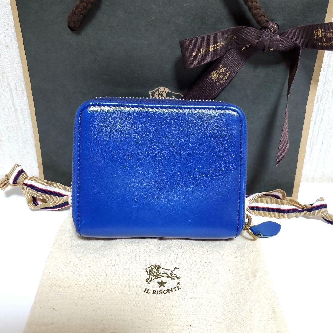 週末限定完売品　イルビゾンテ　二つ折り財布　ロイヤルブルー　ゴールド　牛革レザー