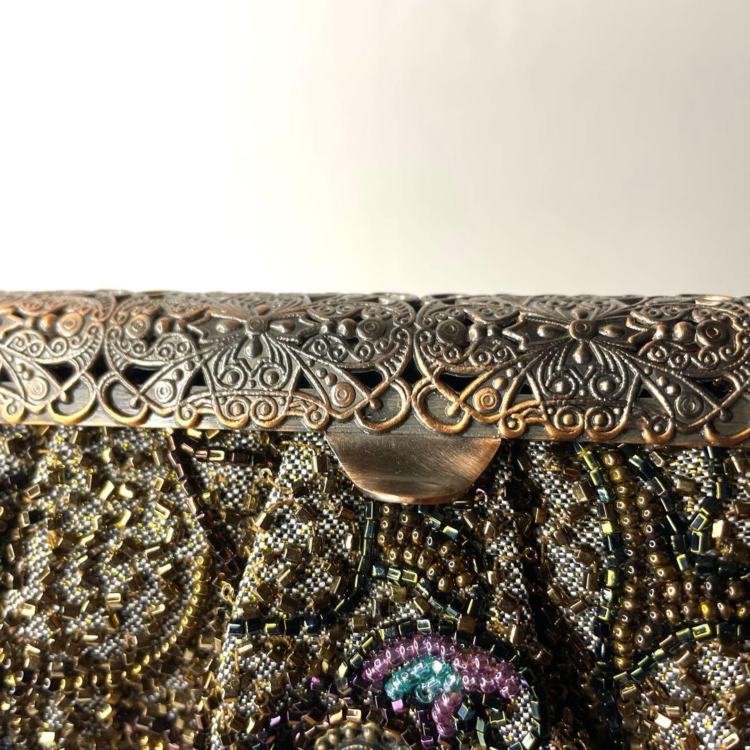 【美品】ルミーはしもと 総ビーズ ハンドバッグ がま口 皇室御用達