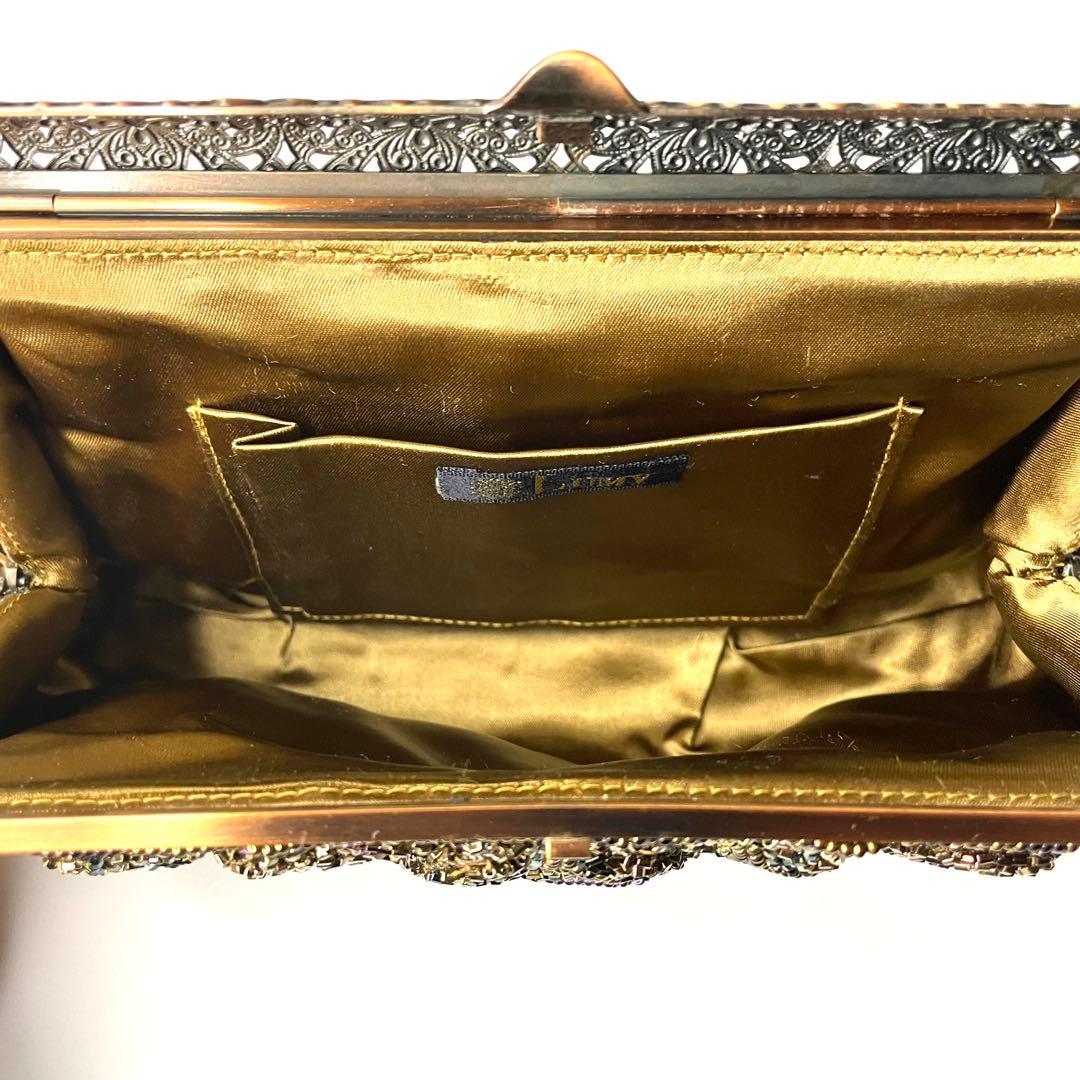 【美品】ルミーはしもと 総ビーズ ハンドバッグ がま口 皇室御用達