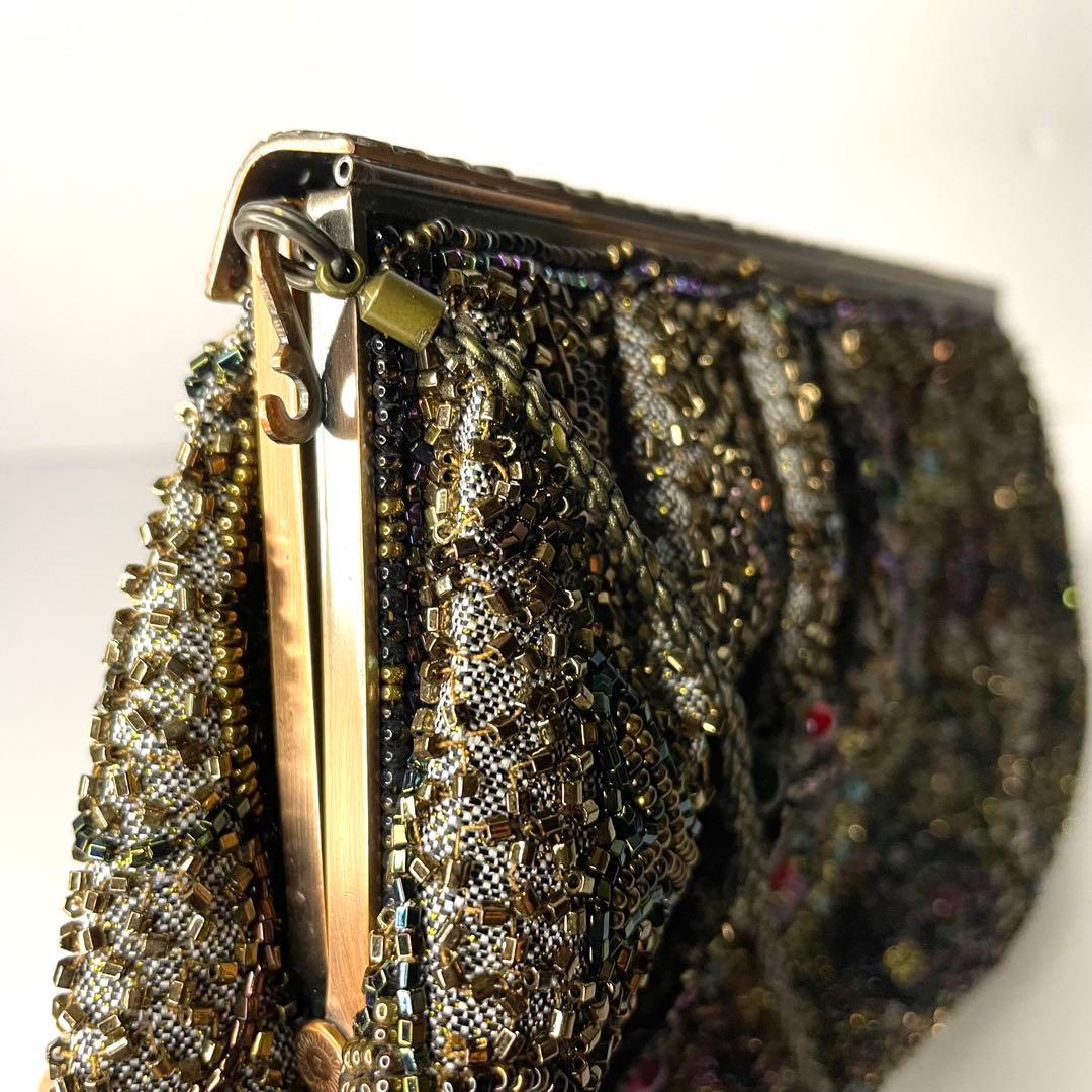 【美品】ルミーはしもと 総ビーズ ハンドバッグ がま口 皇室御用達