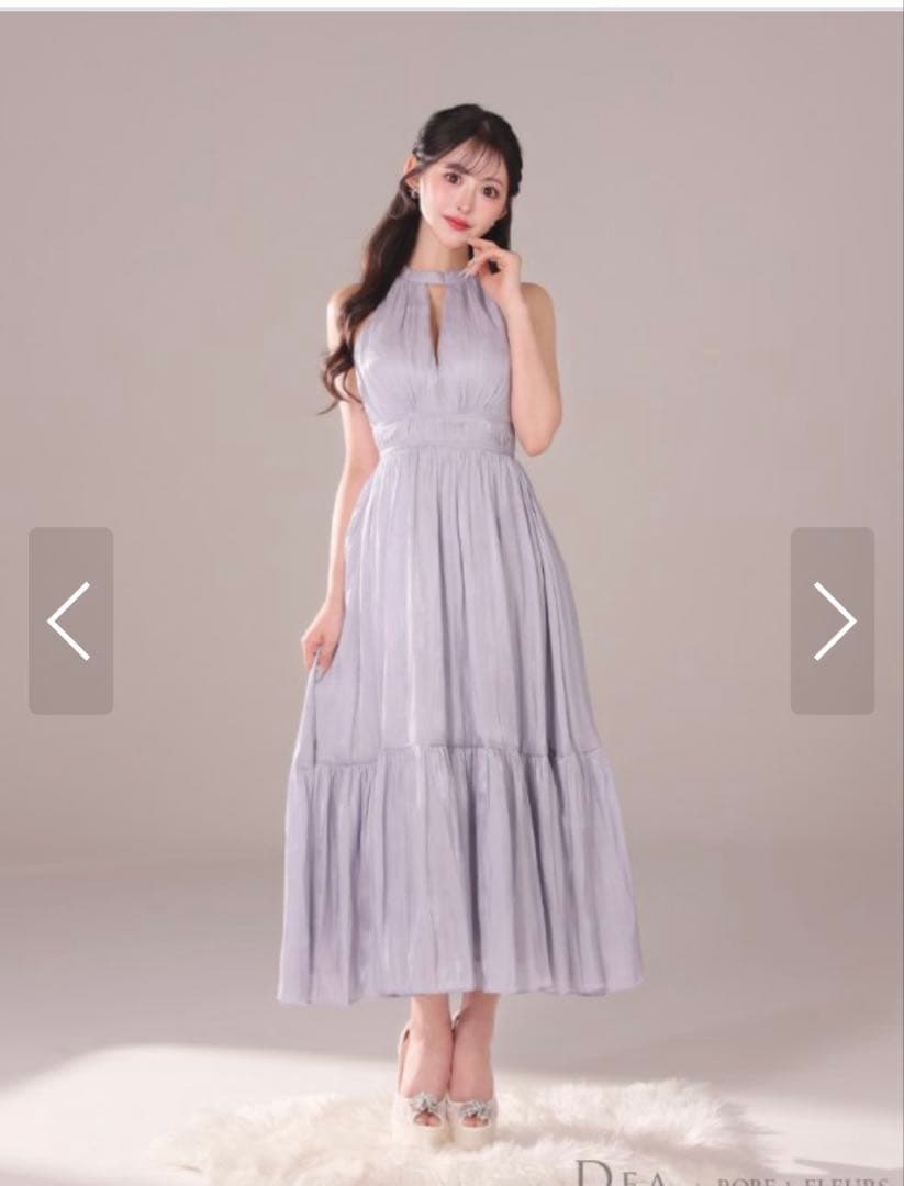 ROBE de FLEURS DEA サテンリボン　ミディアムドレス　ブルー