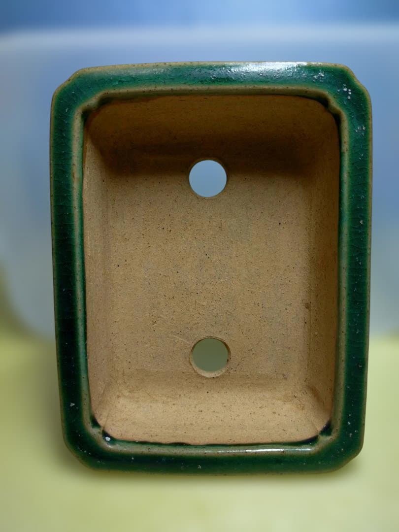緑色の長方形陶器、小品盆栽鉢