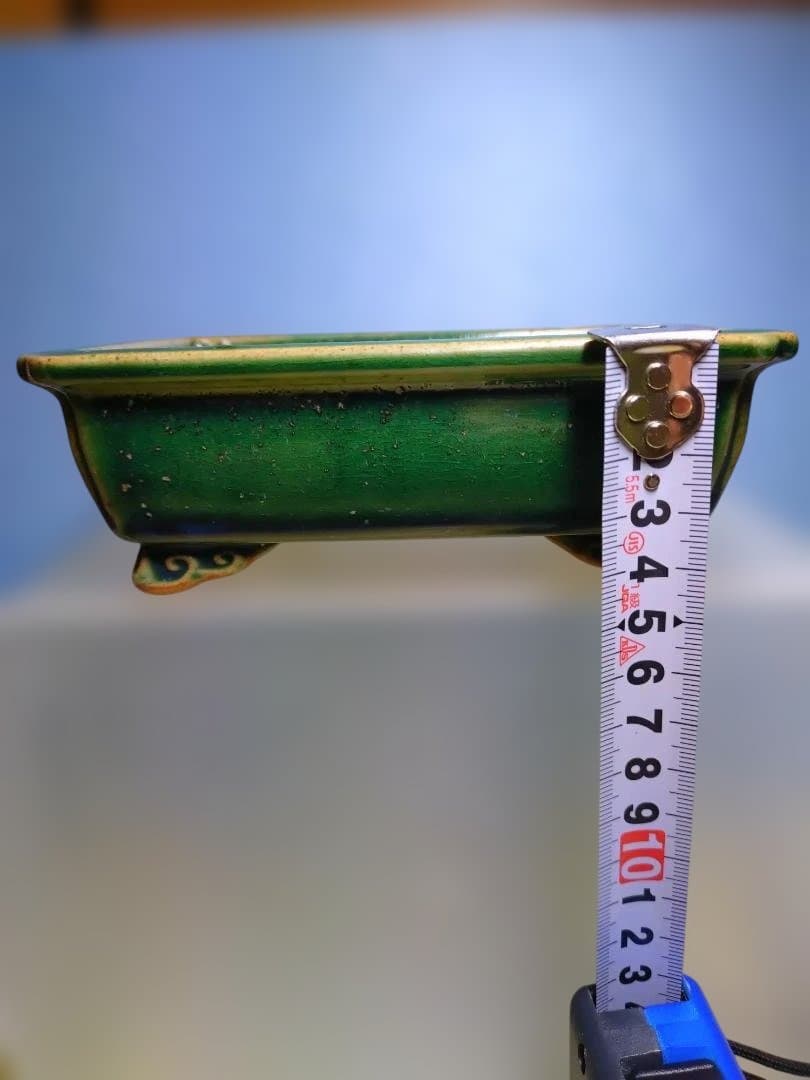 緑色の長方形陶器、小品盆栽鉢