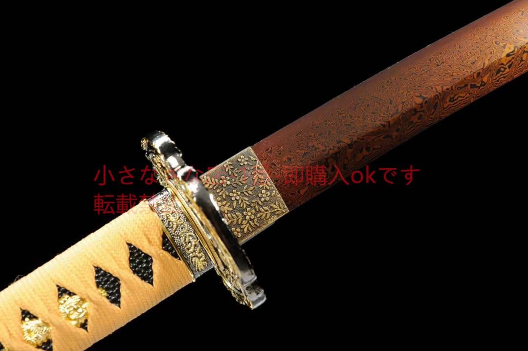 ダマスカス発赤武者刀【千秋】  古兵器 武具 刀装具 日本刀 模造刀 居合刀