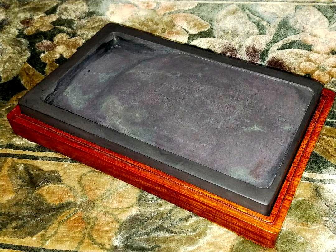 ♥中国　端渓硯　硯　3.9kg　木製ケース付き　端渓　骨董品