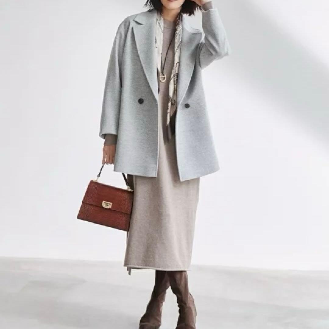 23区　ウールアンゴラビーバーチェスターコートライトグレー　46