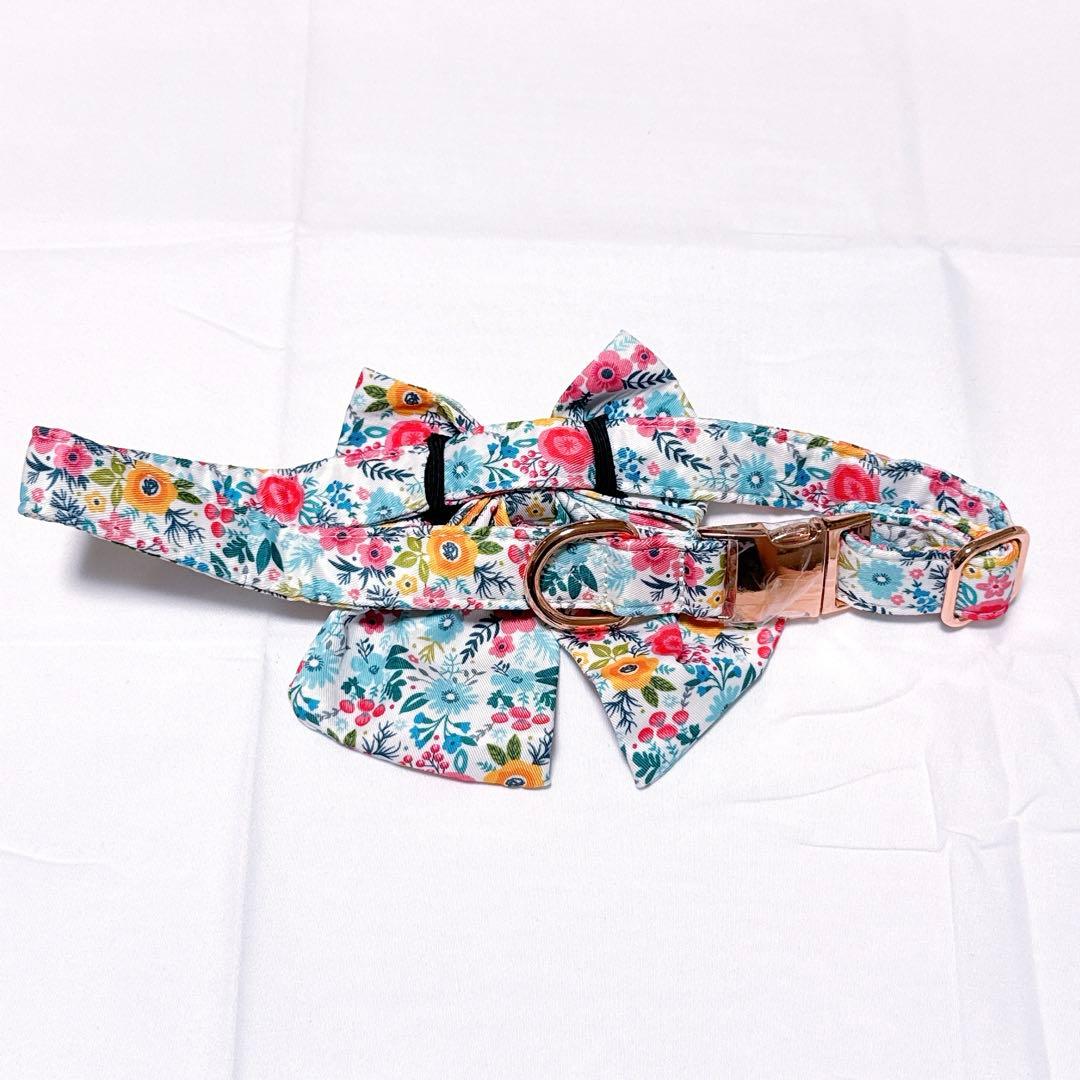☘️ ペット用首輪 リボン Lサイズ 長さ調節可能 花柄