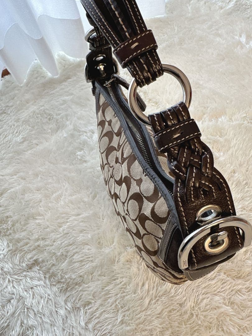 美品 COACH コーチ ワンショルダー バッグ シグネチャー ブラウン系