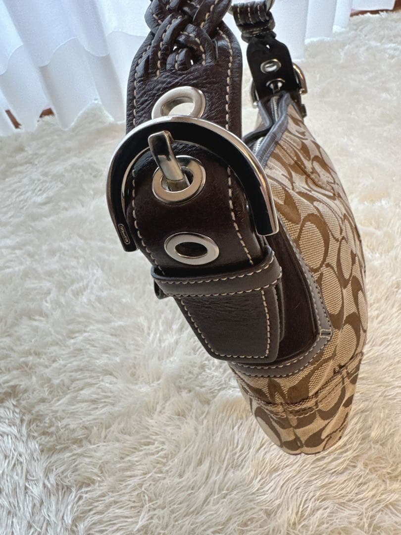 美品 COACH コーチ ワンショルダー バッグ シグネチャー ブラウン系