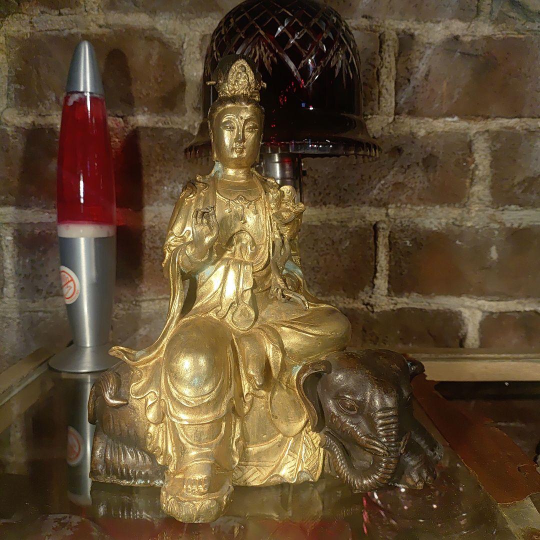 大明宣徳年製　普賢菩薩　アンティーク　仏像　　美術品　3200ｇ