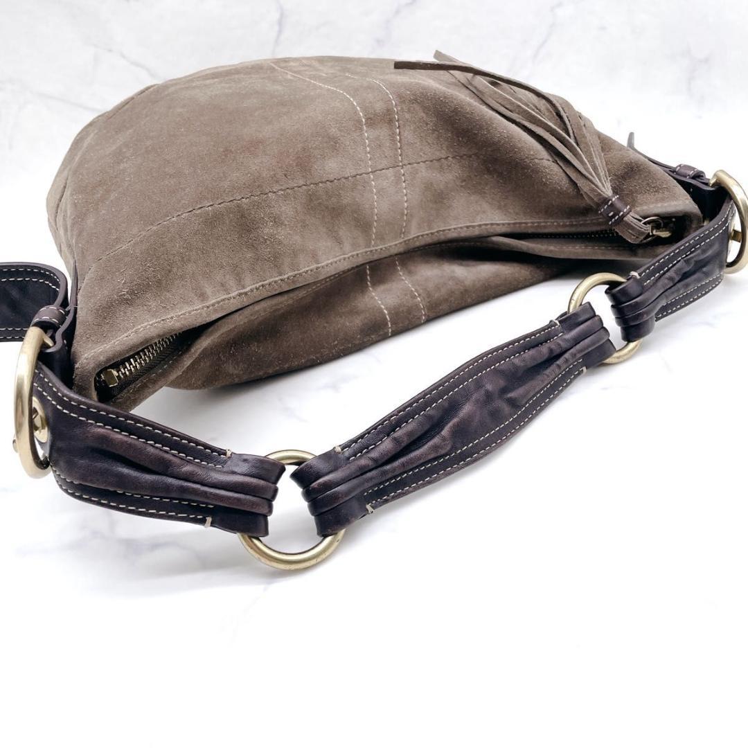 コーチ ホーボー ワンショルダーバッグ ハーフムーン スエード レザー ブラウン