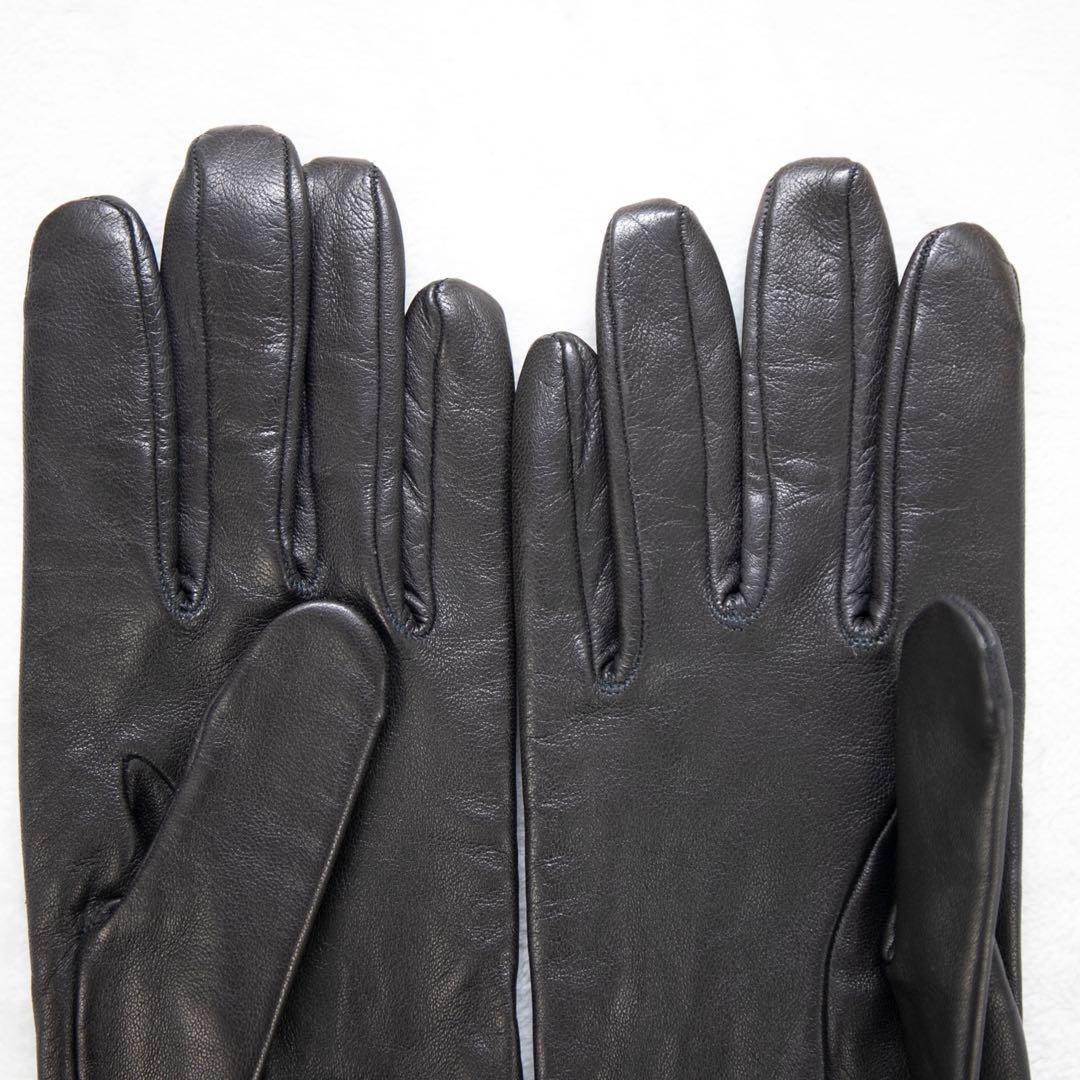 HERMES ブラックレザー手袋 ゴールド金具付き