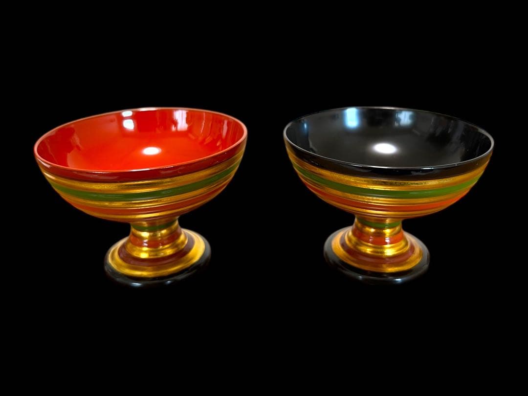 《新品未使用》京漆器 平安象彦 「独楽 馬上杯 一対」 金彩漆塗り