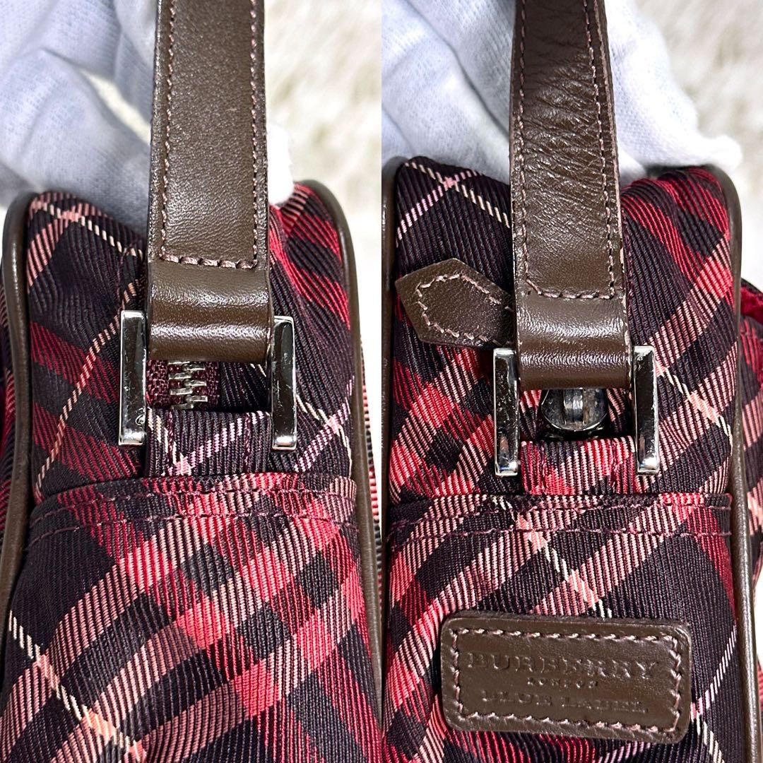 【極美品】バーバリーロンドンブルーレーベル ショルダーバッグ ノバチェック 赤