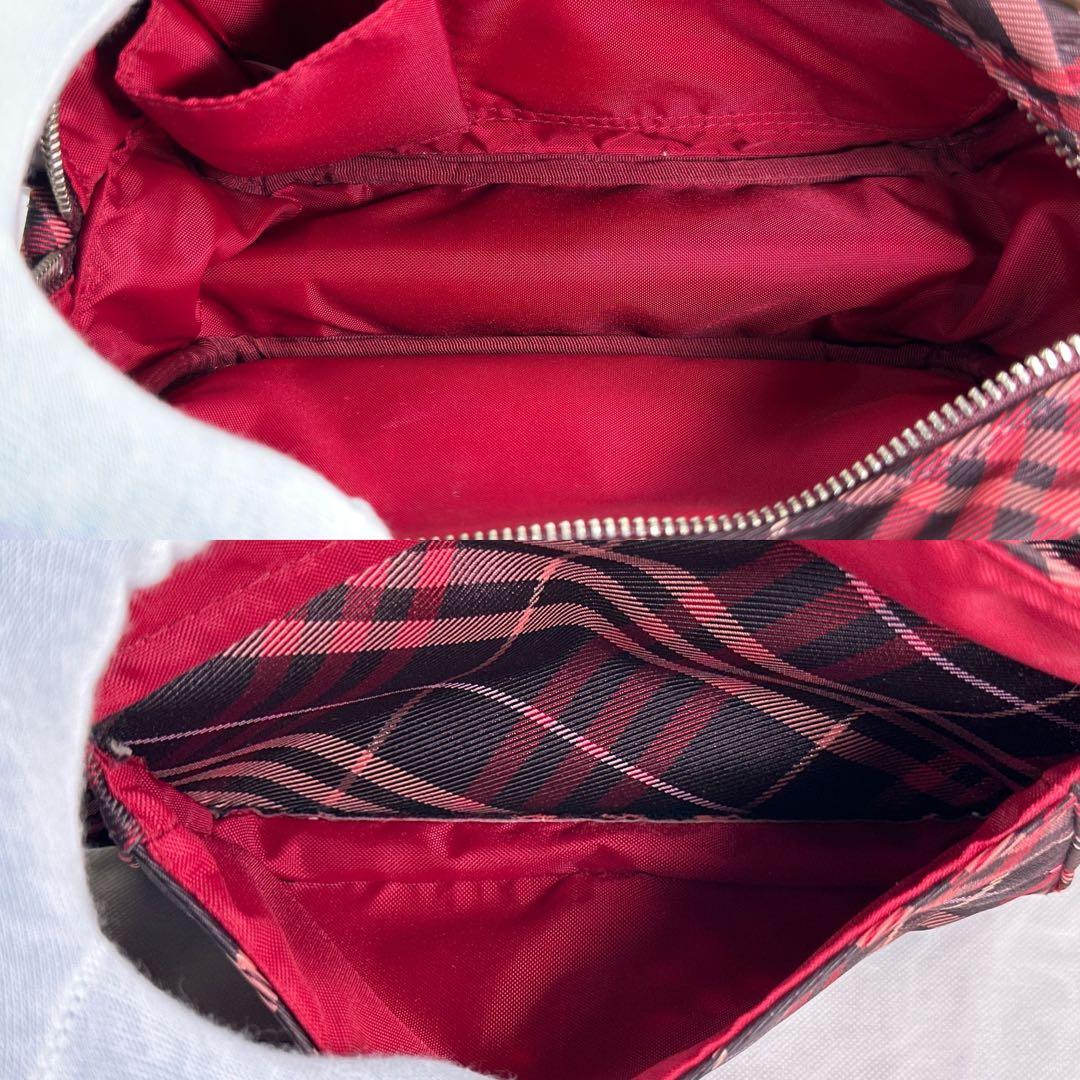 【極美品】バーバリーロンドンブルーレーベル ショルダーバッグ ノバチェック 赤