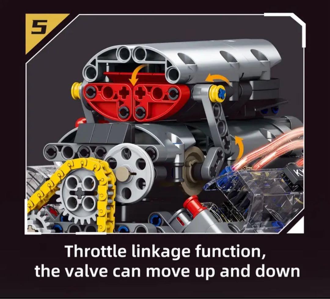 V8エンジン 模型 ブロック 組立 STEM教材 車 模型 電動モデル