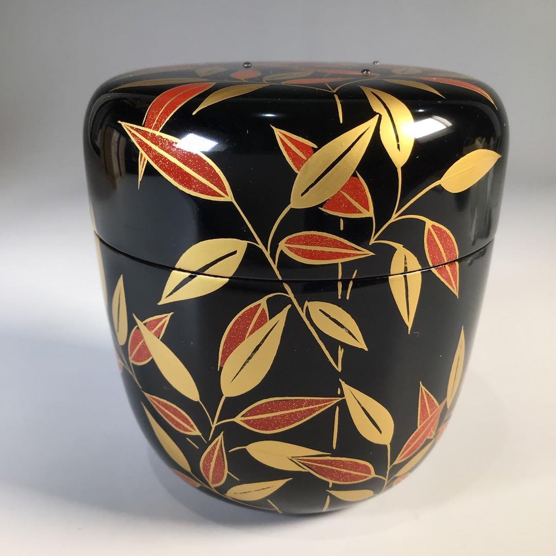 Ｍ３９４　棗　『蒔絵師　中出松峰作』『利休好』『笹蒔絵』『中棗』　共箱　茶道具