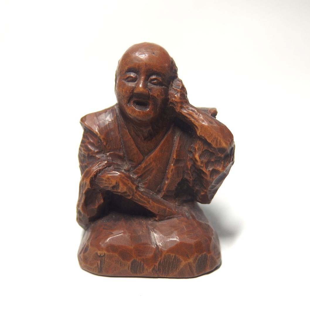 木彫義太夫置物/正次銘/置根付/提げ物