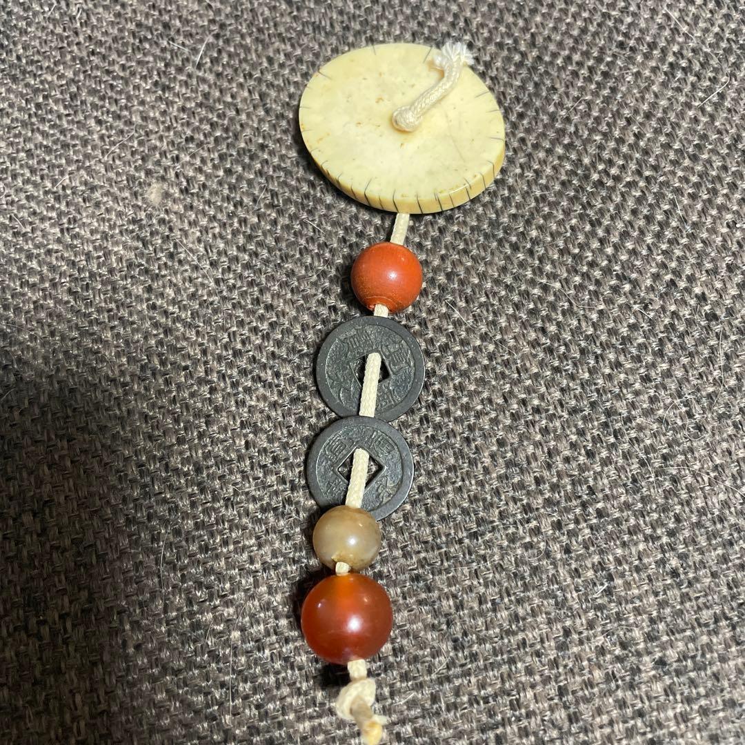 緒締 根付 緒締玉 サンゴ？珊瑚　銀簪髪飾り　珊瑚ルース昭和レトロ　古美術提げ物