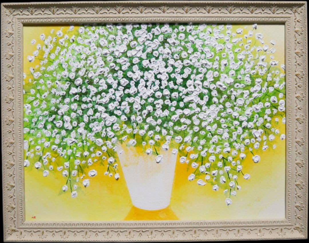 油絵 油彩 油彩画 絵 絵画 【カスミソウ】