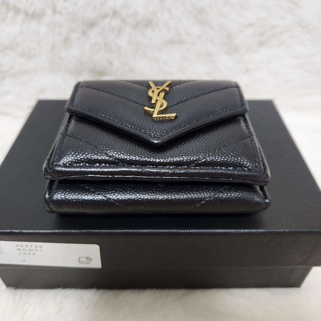 ✨極美品✨サンローラン　三つ折り　カサンドラ　キャビアスキン　レター　レザー