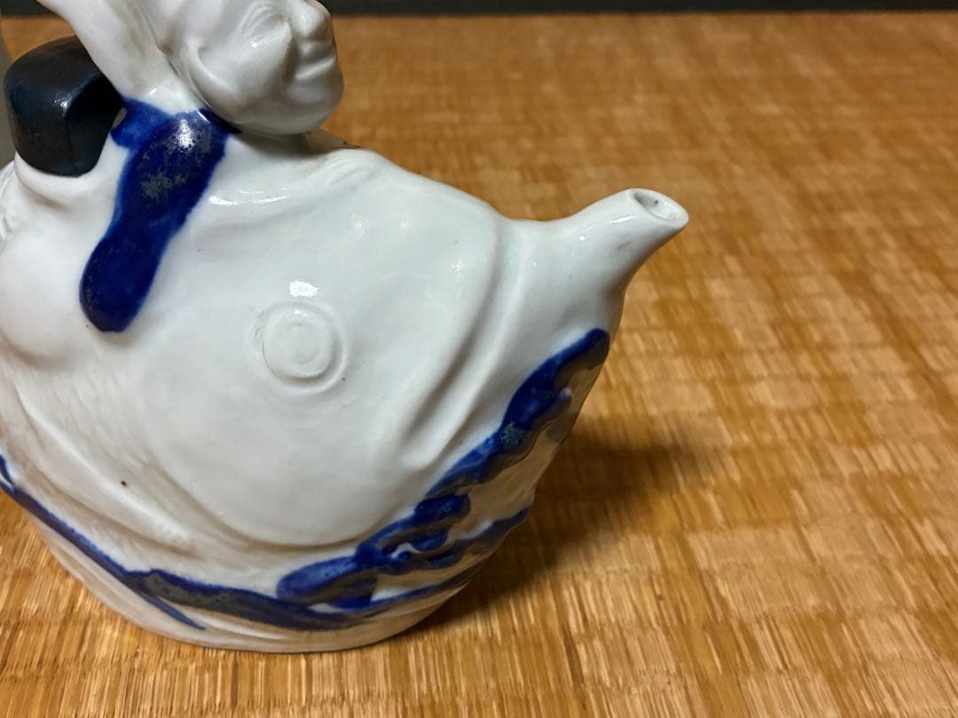 茶道具 白磁 魚型 陶器 手付き 急須 水柱 木箱付 中国美術？