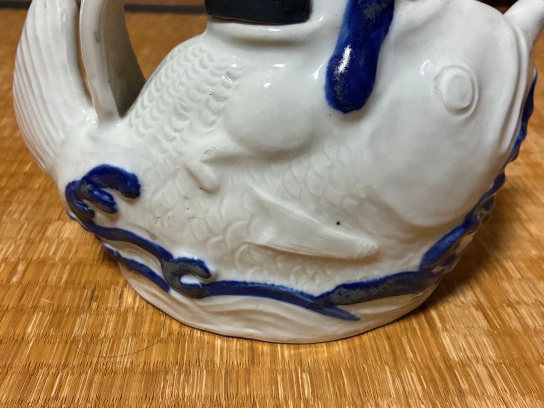 茶道具 白磁 魚型 陶器 手付き 急須 水柱 木箱付 中国美術？