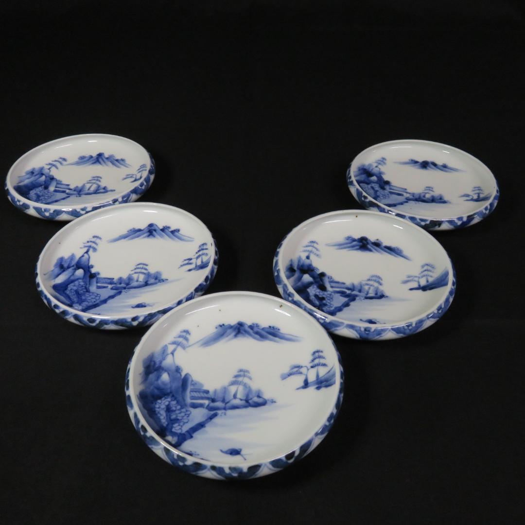 小皿 手塩皿 豆皿 染付 鍋島 古伊万里 山水 上手物 変わり縁 窯傷