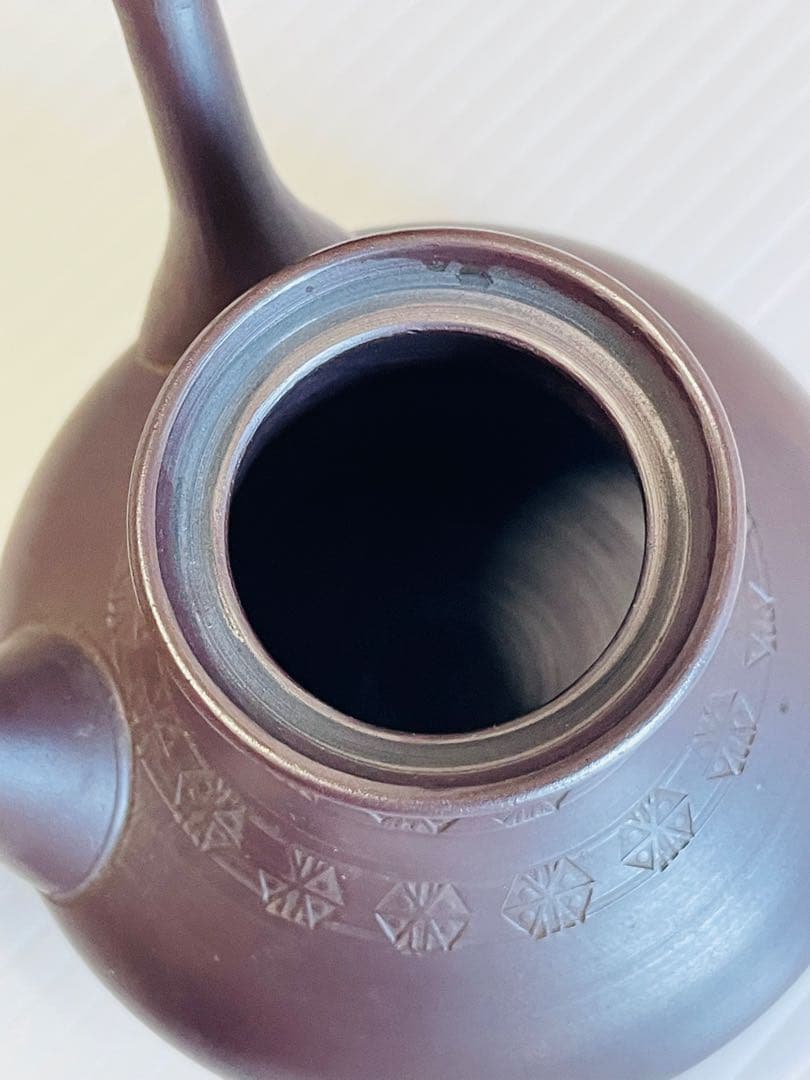 未使用品萬古焼　天王寺印花急須　一休作