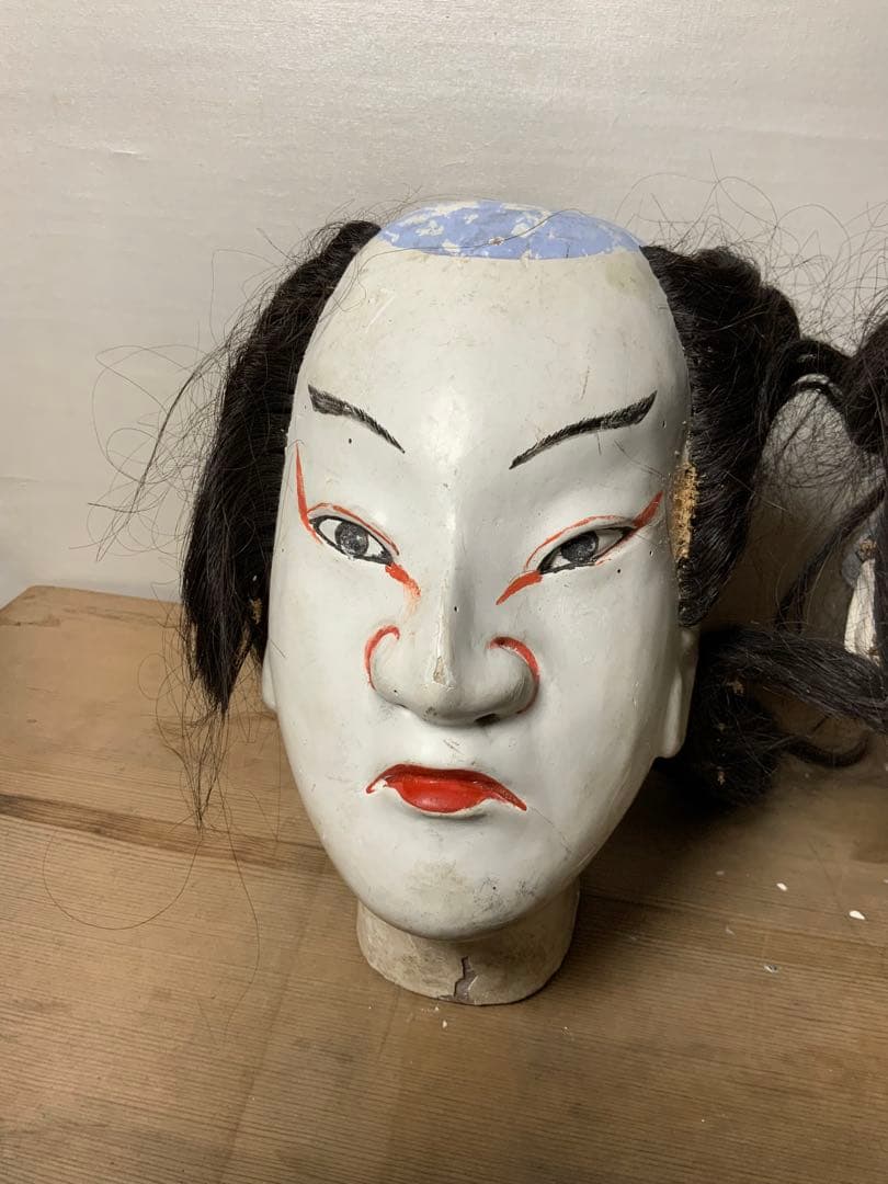 日本の伝統的木製人形の頭4点セット 文楽 幕末~明治 伝統工芸 骨董