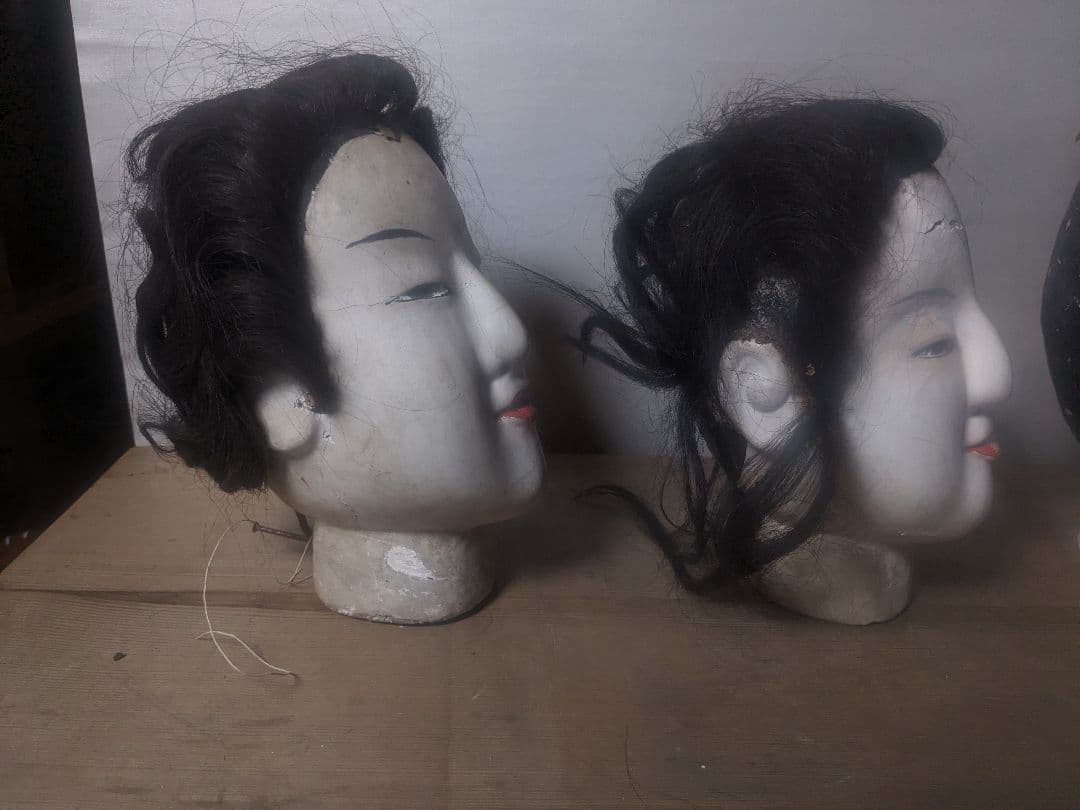 日本の伝統的木製人形の頭4点セット 文楽 幕末~明治 伝統工芸 骨董
