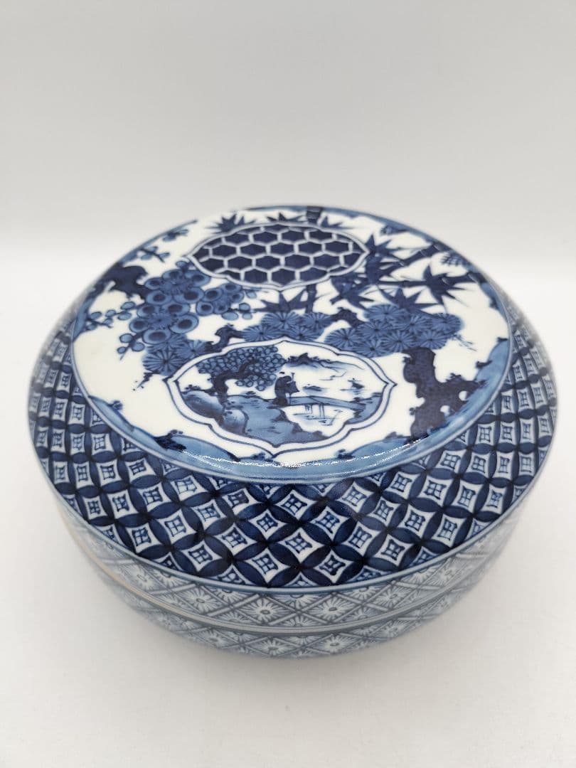 c757 喰籠 染付 松竹梅 手塚充 茶道具 木箱 古物