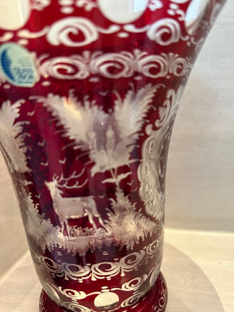 GLASS BOR のガラス製品赤色エッチングガラスフラワーベース