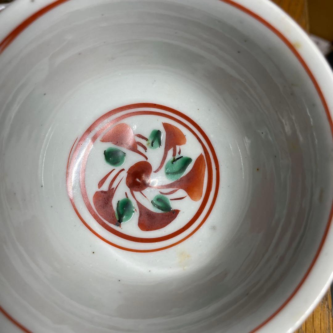 須田菁華　赤絵丸紋　煎茶碗　五客　箱なし