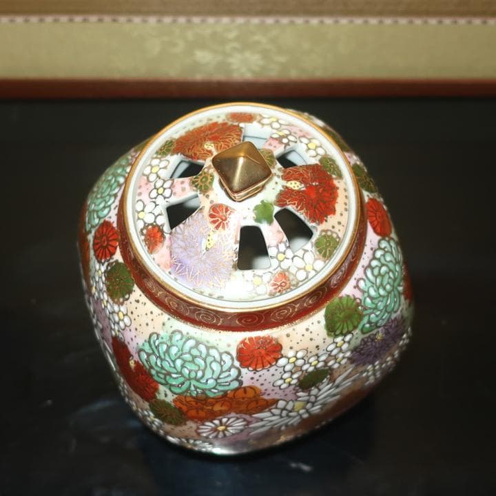 【評価1000記念】茶道具 置物 香炉　九谷焼 豪華絢爛　本金金花詰　ギフト対応