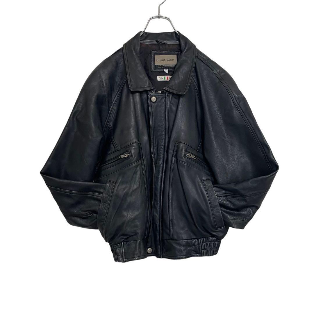 【Gullit Men】イタリア ラムレザーシングルライダースジャケット 黒 L